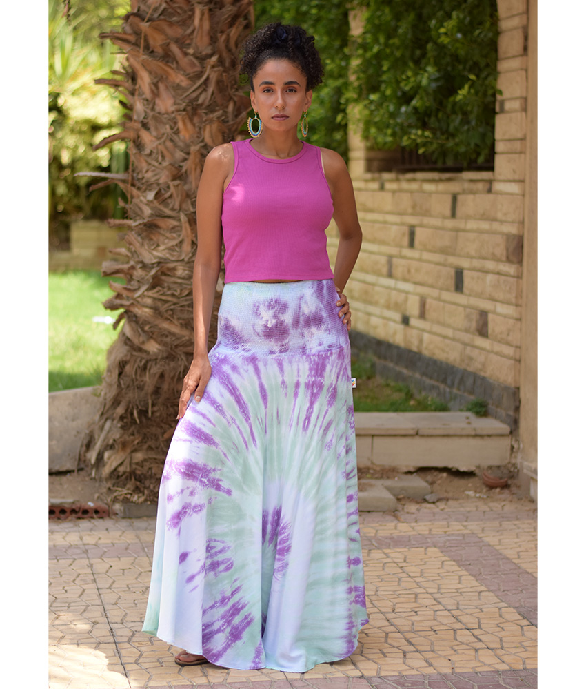 Purple & Green Tie Dyed Maxi Skirt