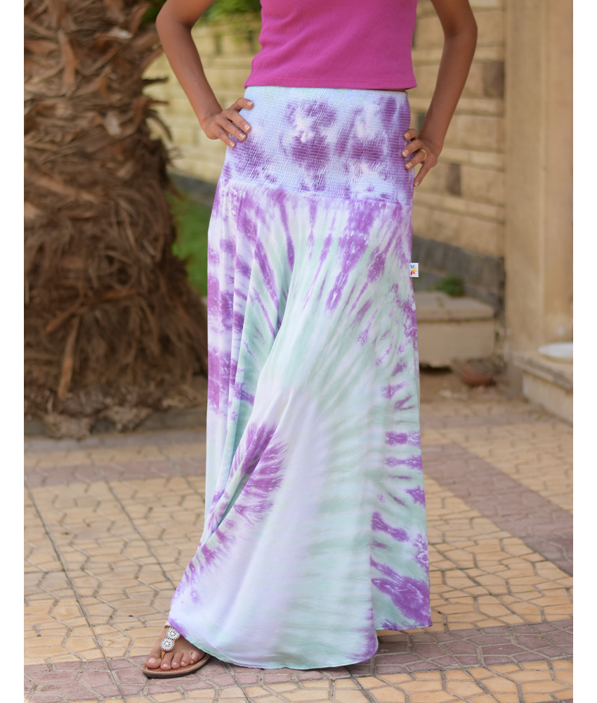 Purple & Green Tie Dyed Maxi Skirt handmade in Egypt & available at Jozee Boutique.