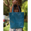 Petrol blue Genuine Leather Hand Bag handmade in Egypt and available at Jozee Boutique.
