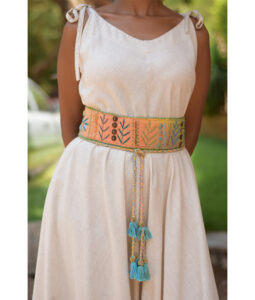 Saumon Purple & Green Saint Catherine Embroidered Wide Belt handmade in Egypt & available at Jozee boutique