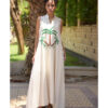 Off White Siwa Embroidered Linen Japanese Dress handmade in Egypt & available at Jozee Boutique.