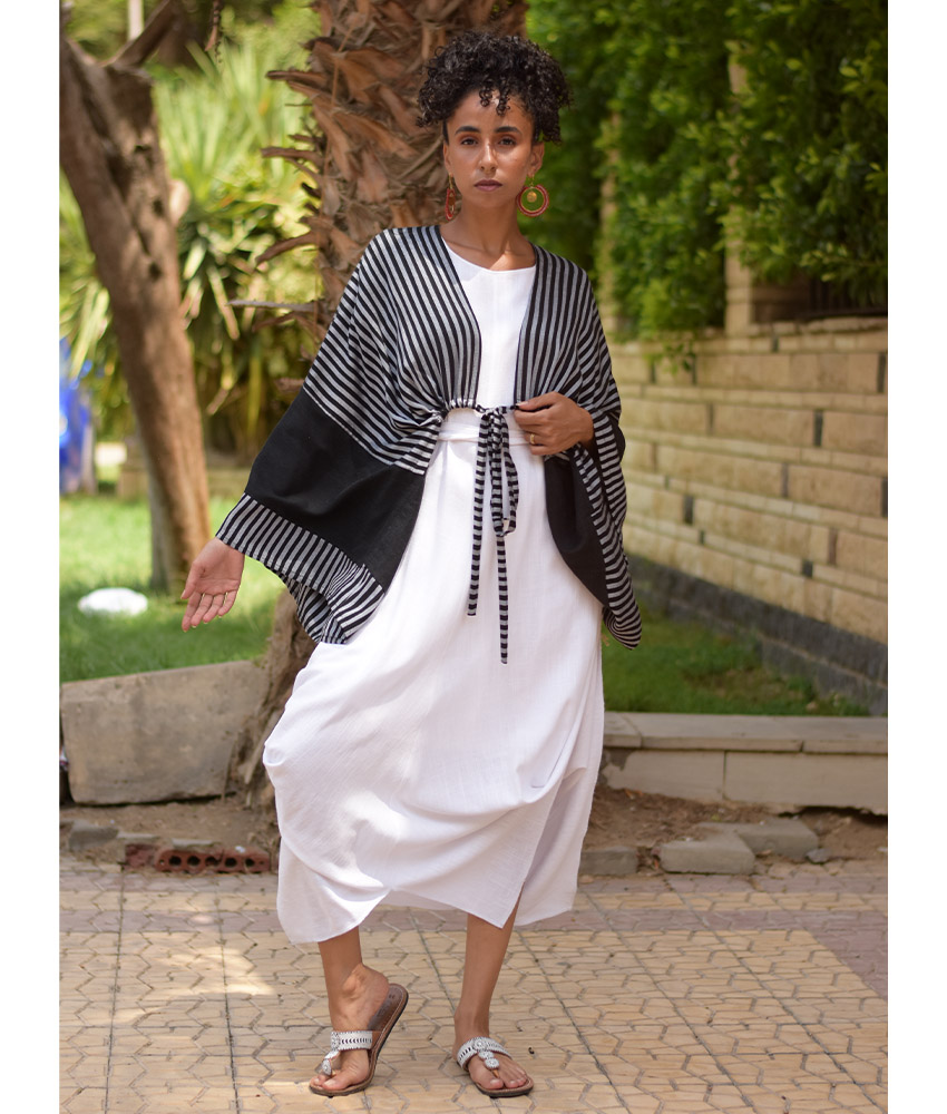 Black & Grey Viscose Bolero handmade in Egypt & available at Jozee Boutique.