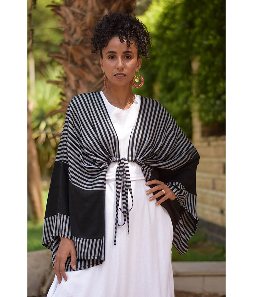 Black & Grey Viscose Bolero handmade in Egypt & available at Jozee Boutique.
