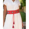 Red Saint Catherine embroidered wide belt handmade in Egypt & available at Jozee boutique