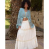 White Linen Skirt with Hand Embroideries handmade in Egypt & available at Jozee Boutique.