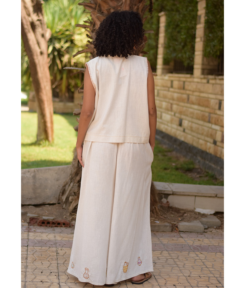 Off White Cotton Set with Hand Embroideries handmade in Egypt & available at Jozee Boutique.