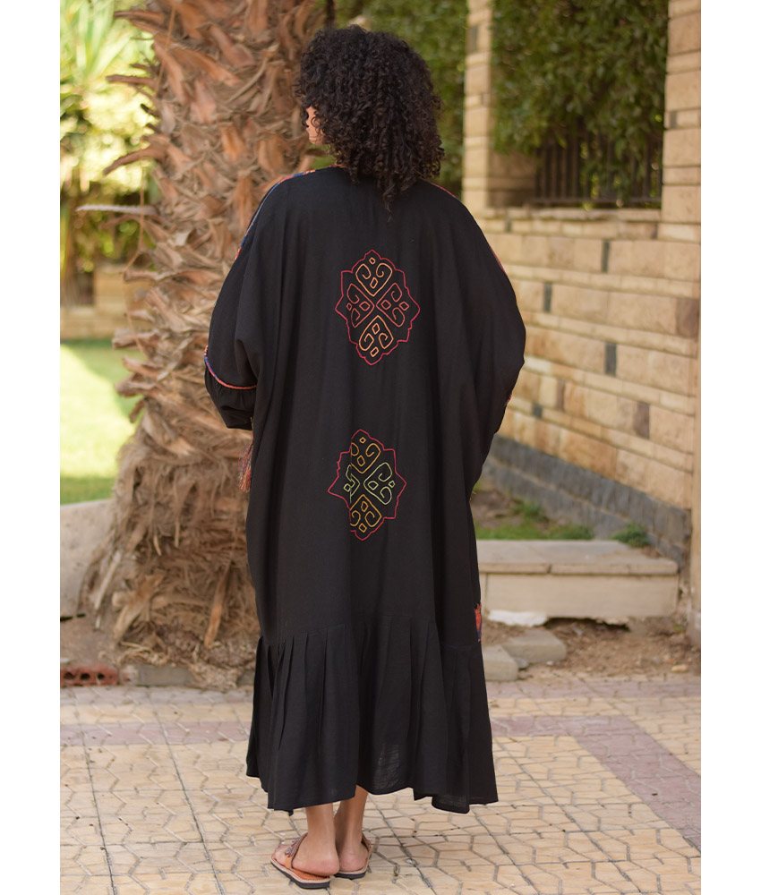 Black Linen Cardigan with Hand Embroideries handmade in Egypt & available in Jozee boutique