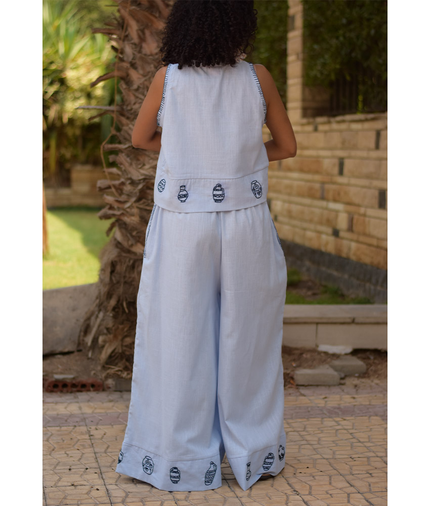 Baby blue Cotton Set with Hand Embroideries handmade in Egypt & available at Jozee Boutique.