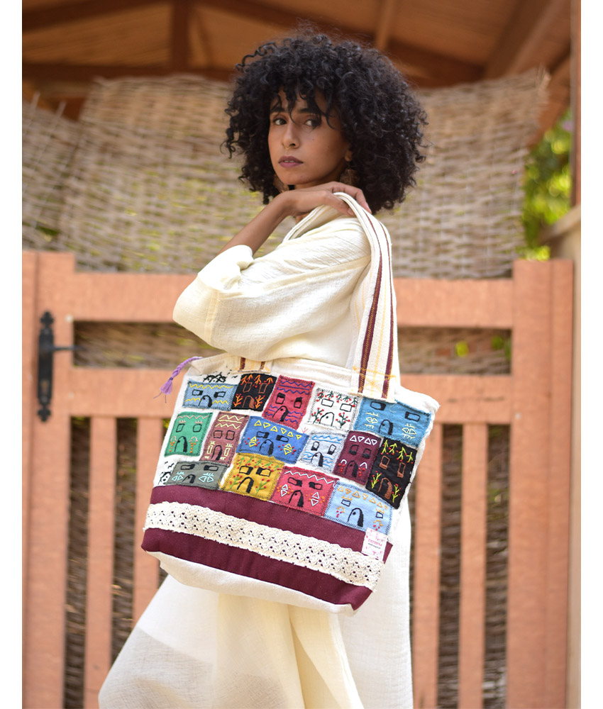 Off White Embroidered Tote Bag handmade in Egypt & available in Jozee boutique