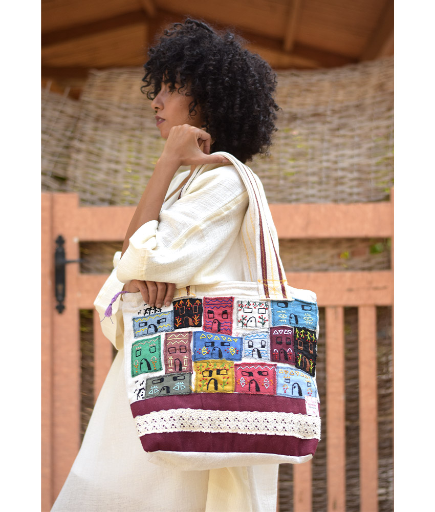 Off White Embroidered Tote Bag handmade in Egypt & available in Jozee boutique