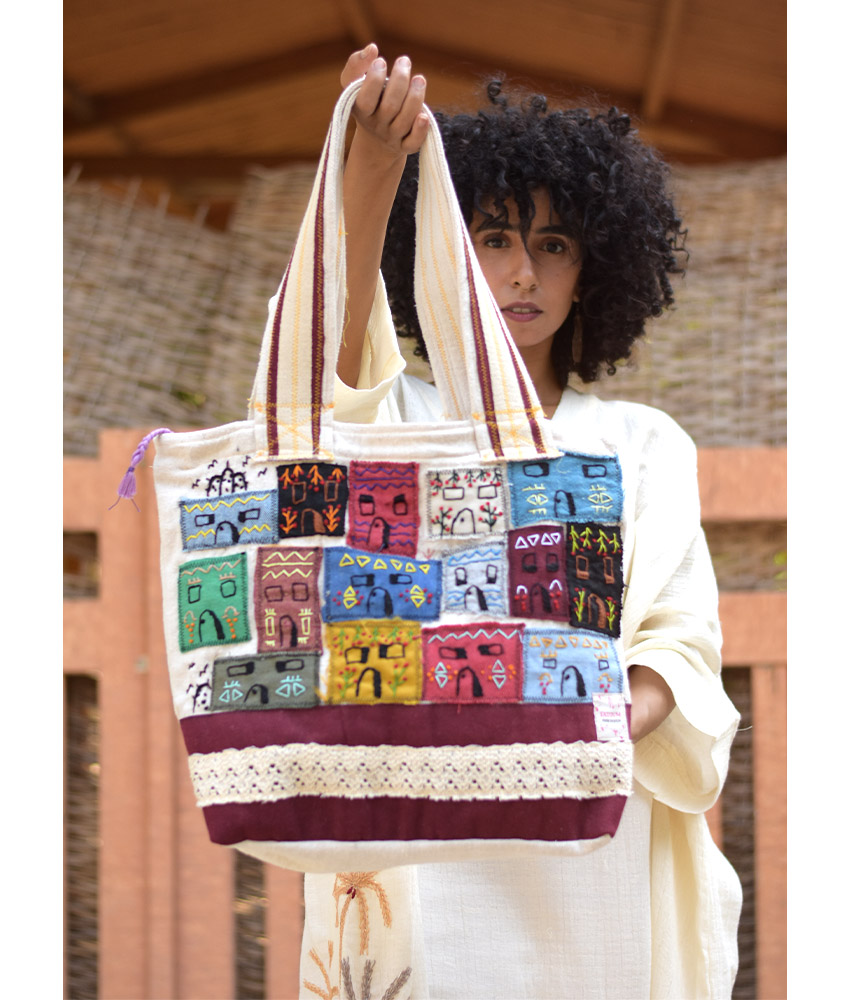 Off White Embroidered Tote Bag handmade in Egypt & available in Jozee boutique