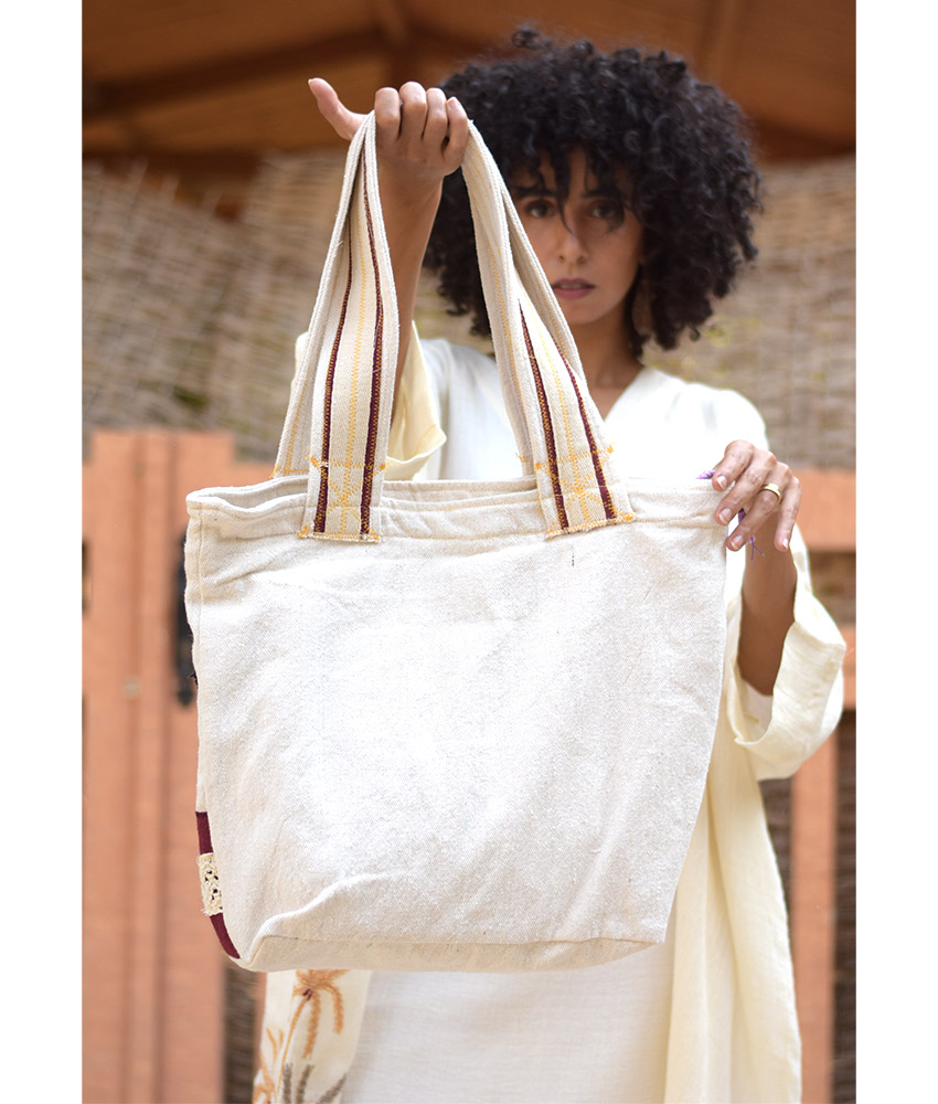 Off White Embroidered Tote Bag handmade in Egypt & available in Jozee boutique