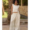 Off White Linen Set with Hand Embroideries handmade in Egypt & available at Jozee Boutique.