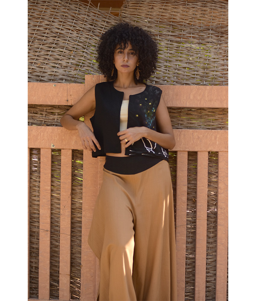 Black Linen Vest with Hand Embroideries handmade in Egypt & available at Jozee Boutique.handmade in Egypt & available at Jozee Boutique.