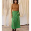 Green Siwa Embroidered Linen Wrap Skirt handmade in Egypt & available at Jozee Boutique.
