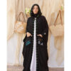 Black Hand Embroidered Linen Cardigan/Abaya with Hoodie handmade in Egypt & available at Jozee Boutique.