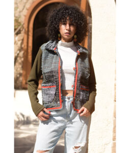 Multicolored & Dark Green Cropped Akhmim Loomwoven Jacket handmade in Egypt & available at Jozee Boutique.handmade in Egypt & available at Jozee Boutique.
