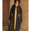 Black Siwa Embroidered Linen Cardigan/Abaya with Hoodie handmade in Egypt & available at Jozee Boutique.
