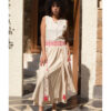 Beige Siwa Embroidered Linen Slices Skirt handmade in Egypt & available in Jozee boutique