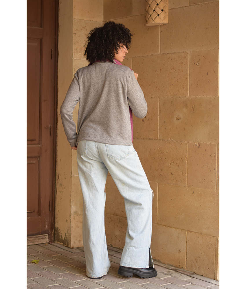 Grey & Fuchsia Cropped Akhmim Loomwoven Jacket handmade in Egypt & available at Jozee Boutique.handmade in Egypt & available at Jozee Boutique.