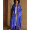 Electric Blue Siwa Embroidered Linen Cardigan/Abaya with Hoodie handmade in Egypt & available at Jozee Boutique.