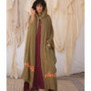 Army green Siwa Embroidered Linen Cardigan/Abaya with Hoodie handmade in Egypt & available at Jozee Boutique.