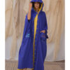 Electric blue Hand Embroidered Linen Cardigan/Abaya with Hoodie handmade in Egypt & available at Jozee Boutique.