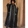 Black Siwa Embroidered Linen Cardigan/Abaya with Hoodie handmade in Egypt & available at Jozee Boutique.