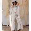 Off White & Blue Stripped Heavy Linen Cardigan with Hoodie handmade in Egypt & available at Jozee Boutique.
