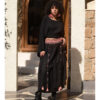 Black Siwa Embroidered Linen Slices Skirt handmade in Egypt & available in Jozee boutique