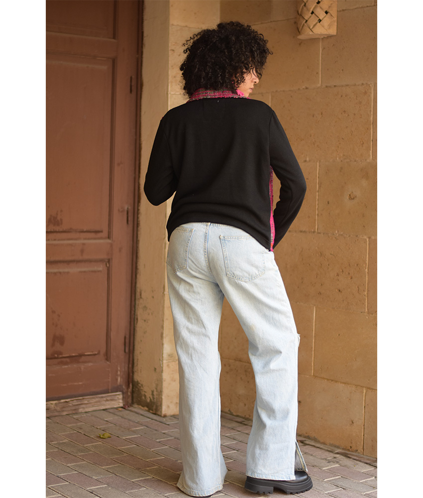 Black & Fuchsia Cropped Akhmim Loomwoven Jacket handmade in Egypt & available at Jozee Boutique.handmade in Egypt & available at Jozee Boutique.