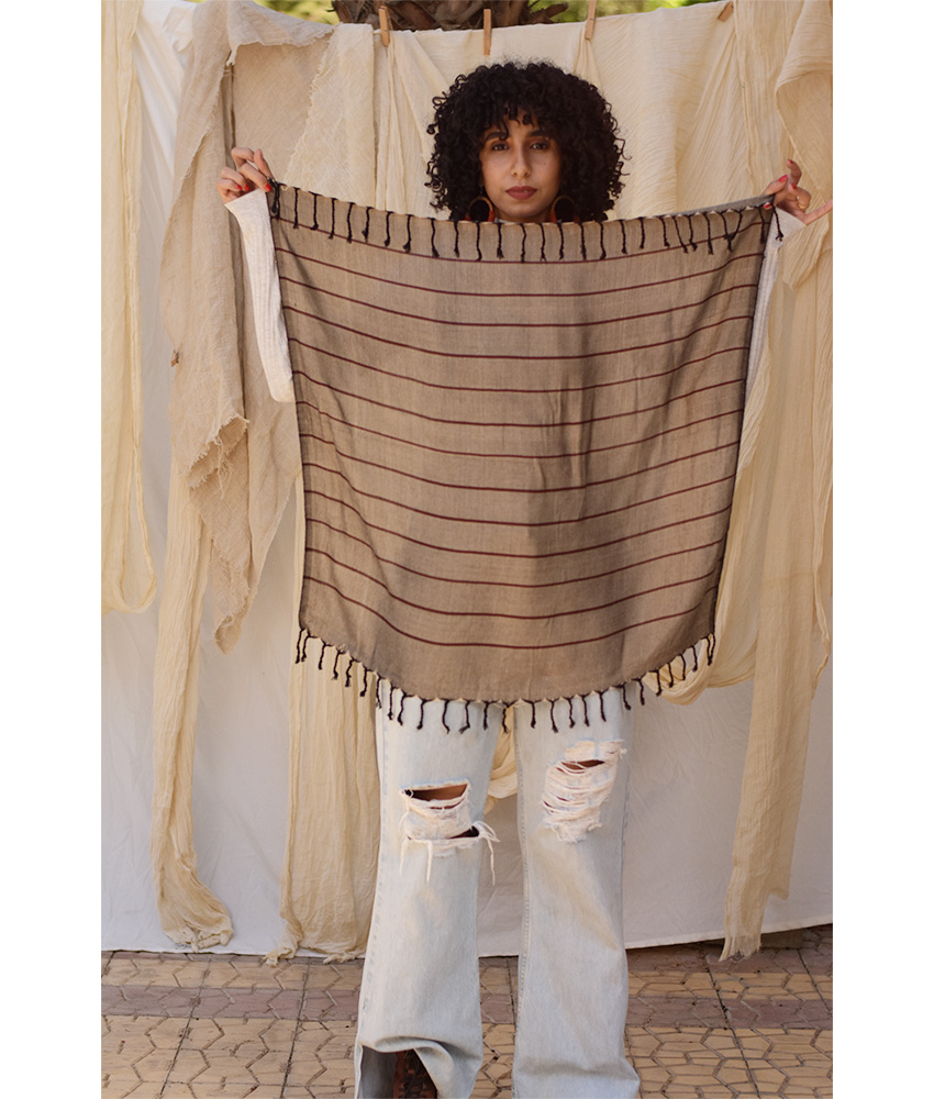 Brown Handwoven Viscose Square Scarf handmade in Egypt & available at Jozee Boutique.handmade in Egypt & available at Jozee Boutique.