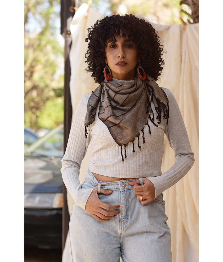 Brown Handwoven Viscose Square Scarf handmade in Egypt & available at Jozee Boutique.handmade in Egypt & available at Jozee Boutique.