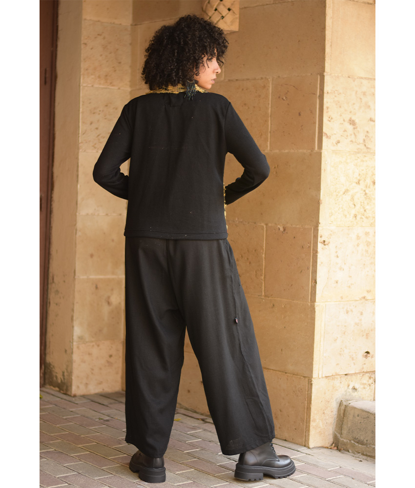 Black & Mustard Cropped Akhmim Loomwoven Jacket handmade in Egypt & available at Jozee Boutique.handmade in Egypt & available at Jozee Boutique.