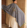 Grey Thin Wool Siwa Embroidered Shawl Handmade in Egypt & available at Jozee Boutique