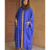 Electric Blue Siwa Embroidered Linen Cardigan/Abaya with Hoodie handmade in Egypt & available at Jozee Boutique.
