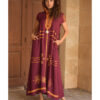 Burgundy Siwa Heavily Embroidered Linen Dress with Hoodie handmade in Egypt & available at Jozee Boutique.