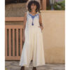 White Siwa Embroidered Linen Flowy Jumpsuit/Dress handmade in Egypt & available at Jozee Boutique.