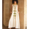 Off white Siwa Heavily Embroidered Linen Dress with Hoodie handmade in Egypt & available at Jozee Boutique.