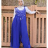 Electric Blue Siwa Embroidered Linen Flowy Jumpsuit/Dress handmade in Egypt & available at Jozee Boutique.