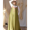 Army green Siwa Embroidered Linen Flowy Jumpsuit/Dress handmade in Egypt & available at Jozee Boutique.