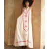 Off white Siwa Embroidered Linen Dress with Hoodie handmade in Egypt & available at Jozee Boutique.