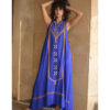Electric Blue Siwa Embroidered Linen Dress with Hoodie handmade in Egypt & available at Jozee Boutique.