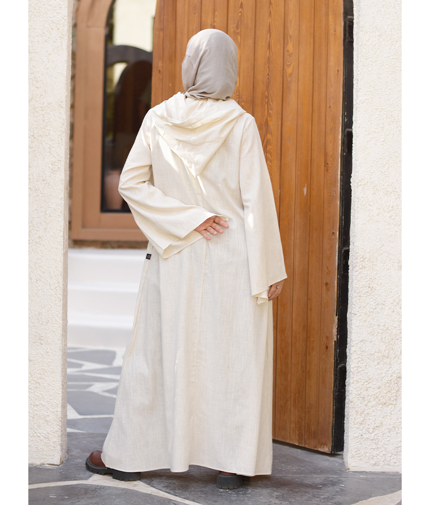 Off White Linen Dress with Hoodie handmade in Egypt & available at Jozee Boutique.