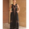 Black Siwa Embroidered Linen Dress with Hoodie handmade in Egypt & available at Jozee Boutique.