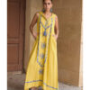 Mustard Siwa Embroidered Linen Dress with Hoodie handmade in Egypt & available at Jozee Boutique.