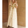 Off white Siwa Heavily Embroidered Linen Dress with Hoodie handmade in Egypt & available at Jozee Boutique.