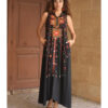 Black Siwa Heavily Embroidered Linen Dress with Hoodie handmade in Egypt & available at Jozee Boutique.