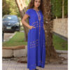 Electric Blue Siwa Embroidered Linen Dress with Hoodie handmade in Egypt & available at Jozee Boutique.