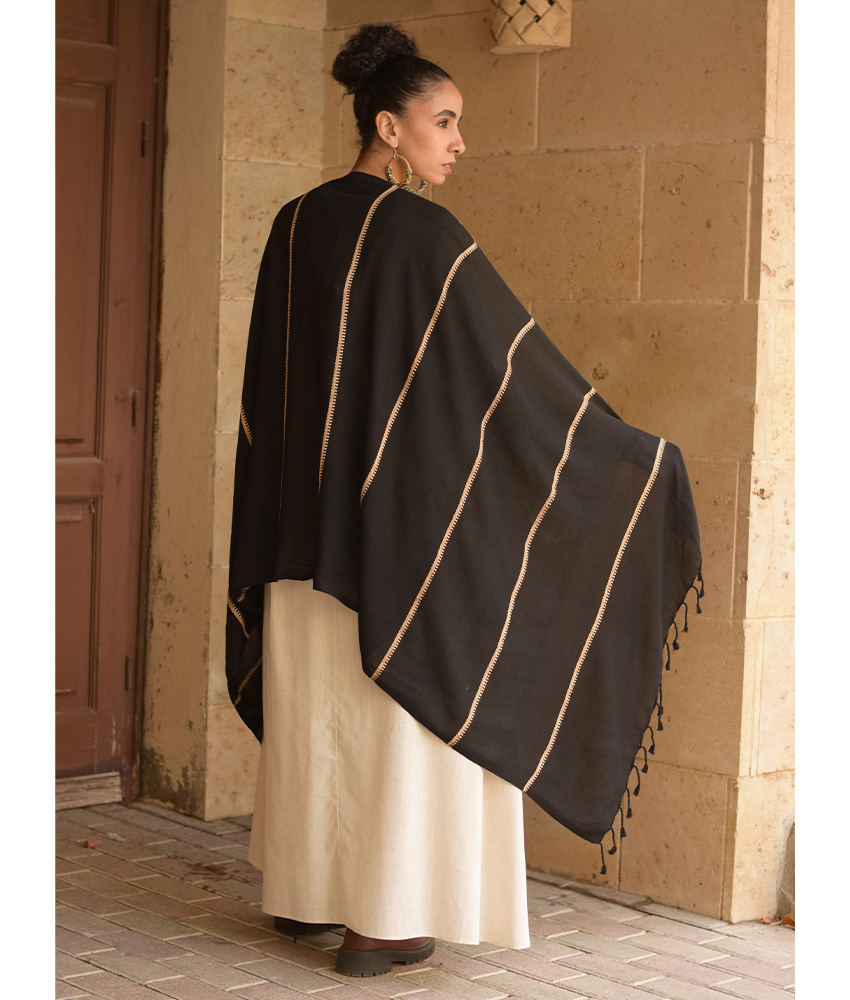Black & Beige Handwoven Viscose Shawl handmade in Egypt & available at Jozee Boutique.handmade in Egypt & available at Jozee Boutique.